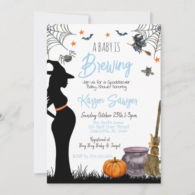 Baby Brewing Halloween Baby Shower Invitation (Front)