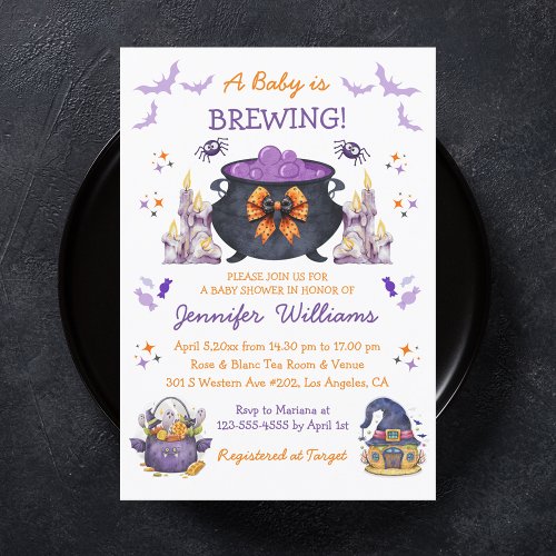 baby brewing halloween gender neutral baby shower  invitation