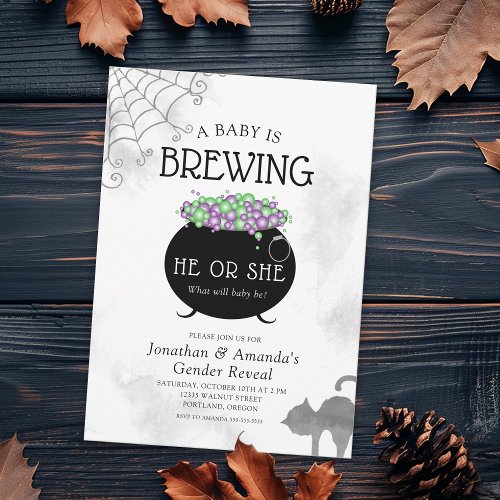 Baby Brewing Halloween Gender Reveal Invitation