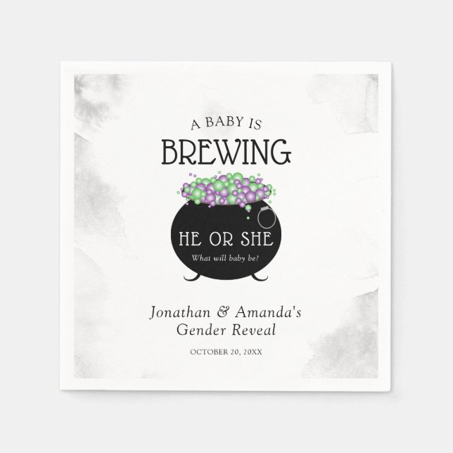 Baby Brewing Halloween Gender Reveal Napkins (Front)