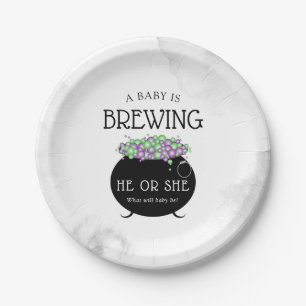Baby Brewing Halloween Gender Reveal Paper Plates