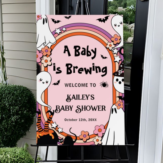 Baby Brewing Pink Halloween Baby Shower Welcome  Foam Board (Creator Uploaded)