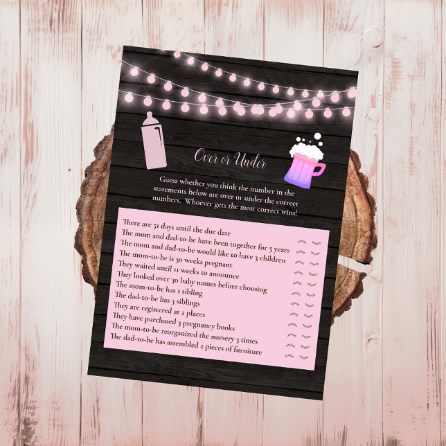 Baby Brewing Pink Over or Under Baby Shower Game Invitation (Creator Uploaded)