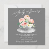  Baby Brewing Pink Peonies Floral Baby Tea  Invitation (Front)