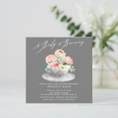  Baby Brewing Pink Peonies Floral Baby Tea  Invitation (Standing Front)