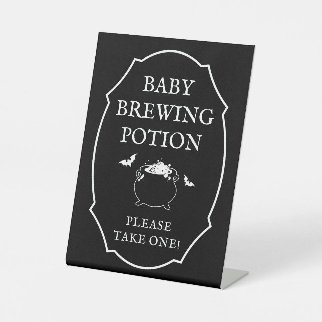 Baby Brewing Potion Halloween Baby Shower Favor Pedestal Sign (Front)
