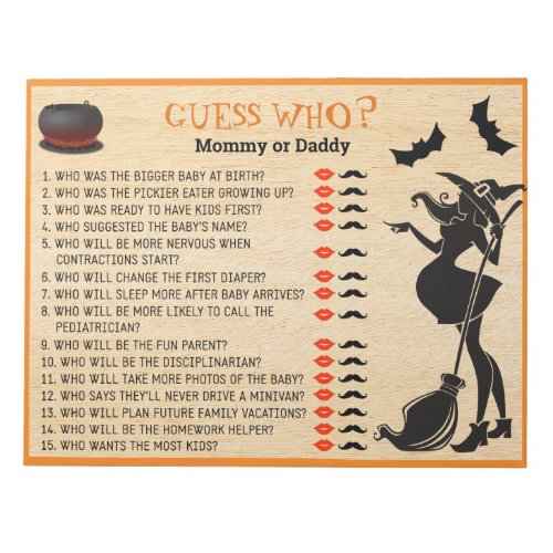 Baby Brewing Shower Halloween Witch Guess Who Notepad