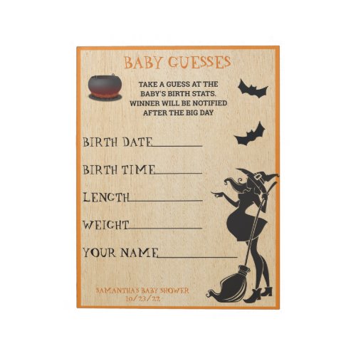 Baby Brewing Shower Halloween Witch Guesses Game Notepad