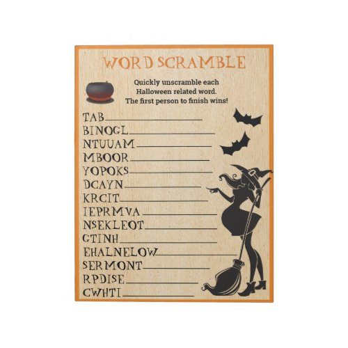 Baby Brewing Shower Halloween Witch Scramble Game Notepad