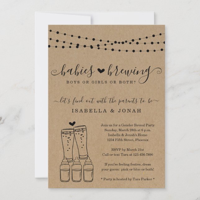 Baby Brewing Triplets Couple's Gender Reveal Party Invitation (Front)