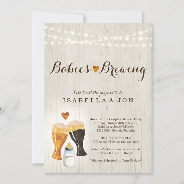 Baby Brewing Twins Couple's Baby Shower Invitation (Front)