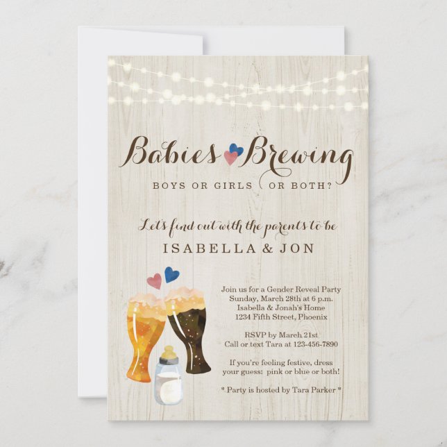 Baby Brewing Twins Gender Reveal Party Invitation (Front)