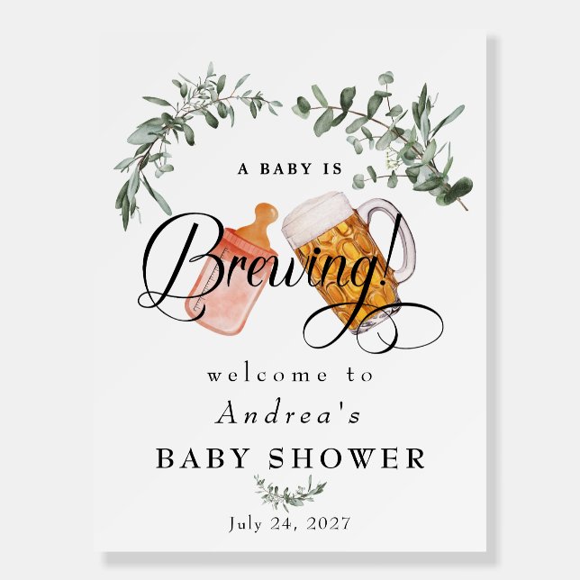 Baby Brewing | Watercolor Baby Shower Welcome  Foam Board (Front)