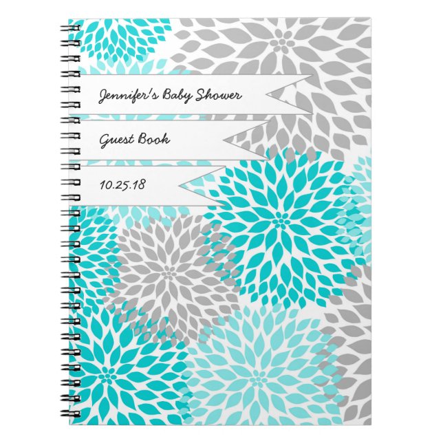 Baby Bridal Shower Guest Book turquoise gray (Front)