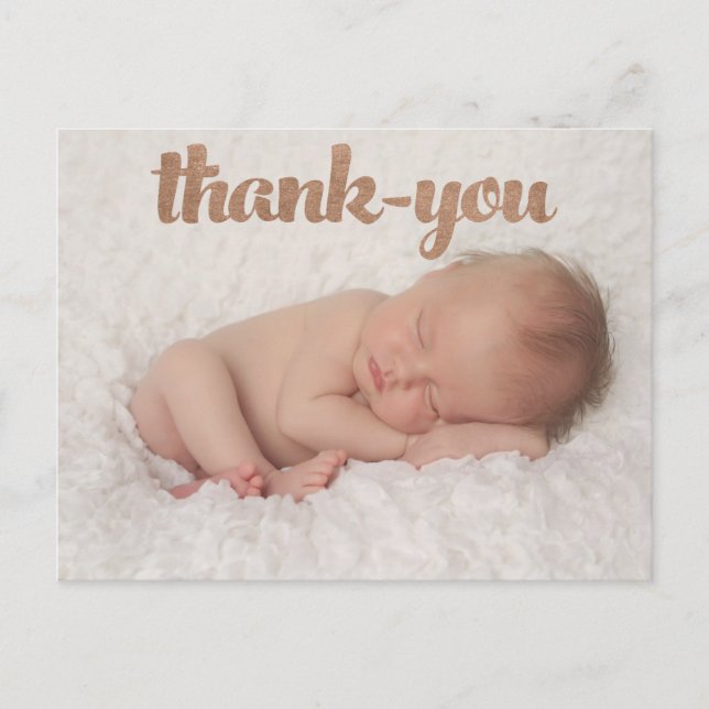 Baby Bronze Thank You Birth Announcement Photo Postcard (Front)