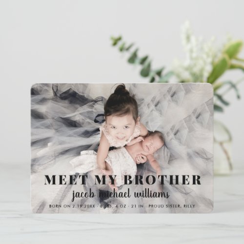 baby brother Birth Announcement Card_Coal