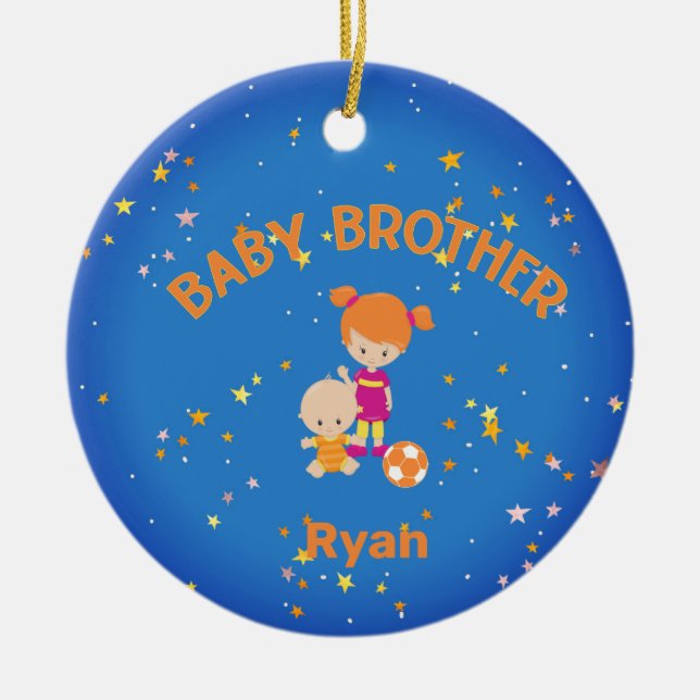 Baby Brother with Big Sister Personalized Ceramic Ornament (Front)