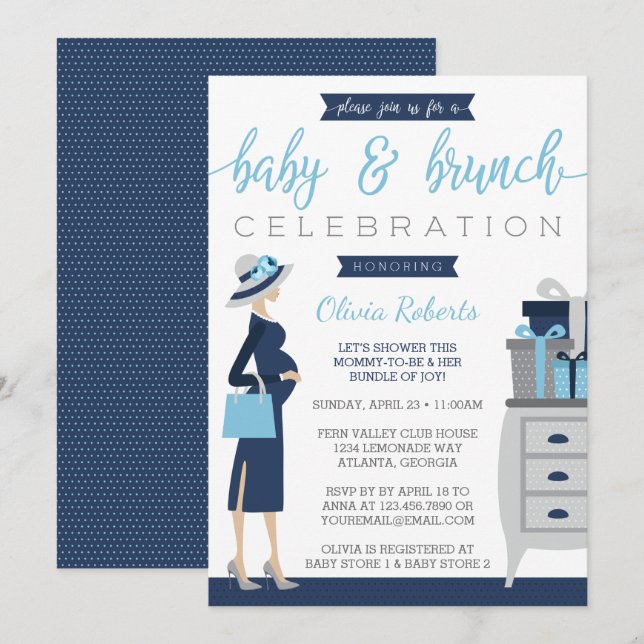 Baby & Bruch Baby Shower Invitation, Blue, Gray Invitation (Front/Back)