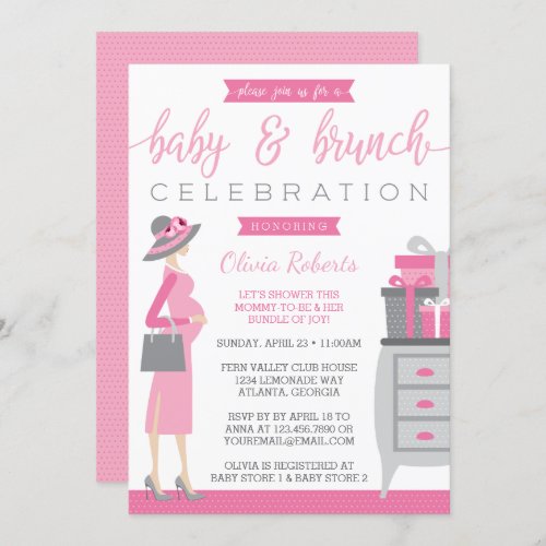 Baby  Bruch Baby Shower Invitation Pink Gray Invitation