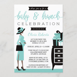 Baby & Bruch Baby Shower Invitation, Teal, Black Invitation