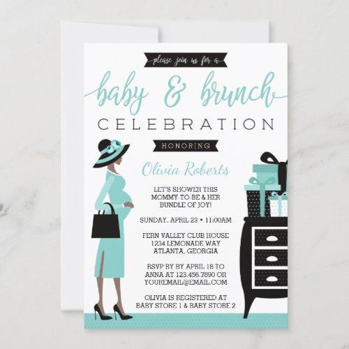 Baby  Bruch Baby Shower Invitation Teal Black Invitation