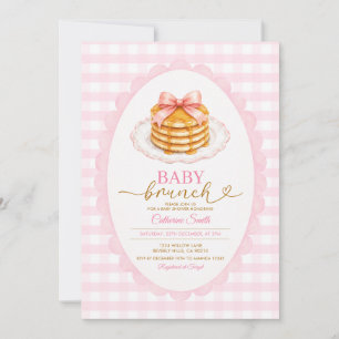 Baby Brunch Baby Shower Pink Bow Pancakes Invitation