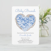 Baby Brunch Blue Hearts Rustic Boy Baby Shower Invitation (Standing Front)