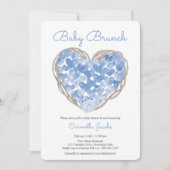 Baby Brunch Blue Hearts Rustic Boy Baby Shower Invitation (Front)