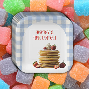 Baby & Brunch Blue Strawberry Pancakes Baby Shower Paper Plates