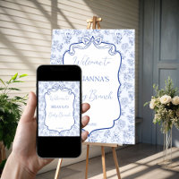 Baby brunch blue toile ribbon baby shower welcome
