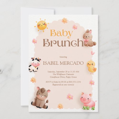 Baby Brunch Farm Animals Baby Shower  Invitation