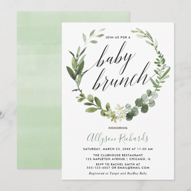 Baby brunch gender neutral eucalyptus invitation (Front/Back)