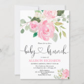 Baby brunch girl shower pink floral watercolors invitation (Front)
