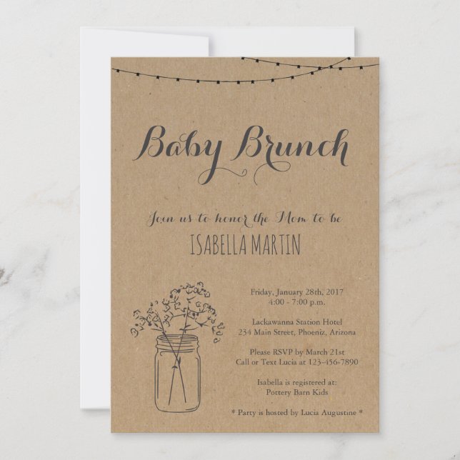 Baby Brunch Invitation on Kraft Background (Front)