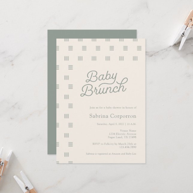 Baby Brunch | Minimalist Sage Boho Invitation (Front/Back In Situ)