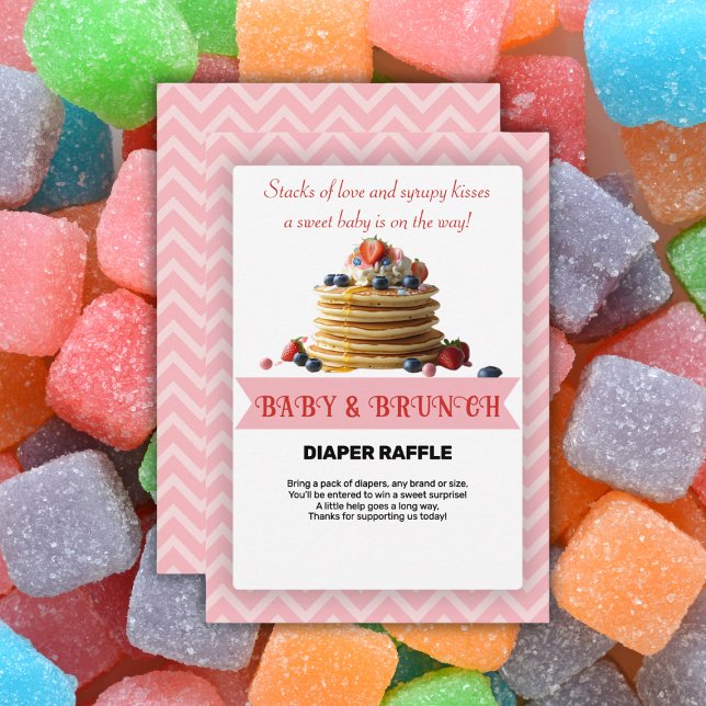 Baby & Brunch Pink Strawberry Pancakes Baby Shower Enclosure Card (Creator Uploaded)