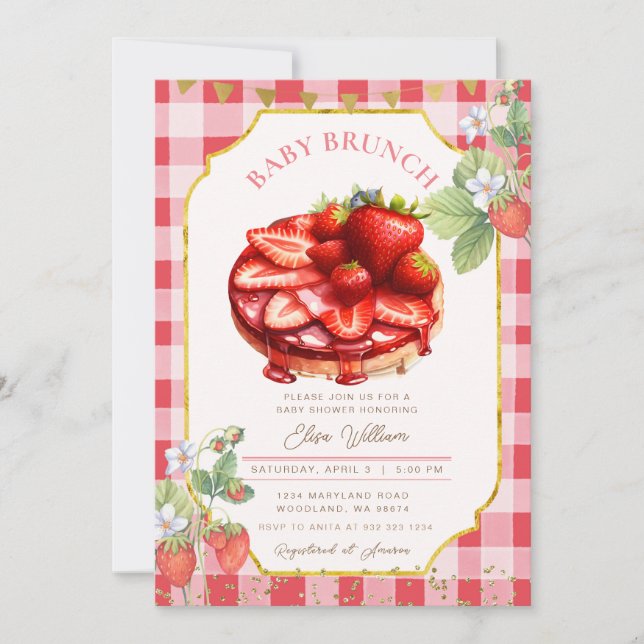 Baby Brunch Strawberry Fruit Pancake  Invitation (Front)