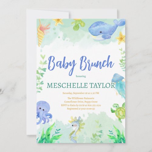 Baby Brunch Under the Sea Blue Green Baby Shower Invitation