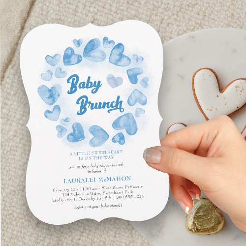 Baby Brunch Valentines Heart Boy Baby Shower Invitation