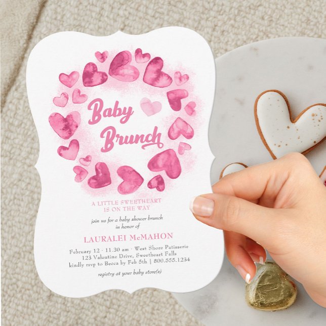 Baby Brunch Valentines Heart Girl Baby Shower Invitation (Baby Brunch Pink Heart Baby Shower Invitation)