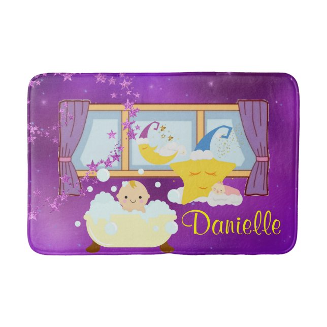 Baby Bubble Bath Purple Moon & Stars Bathroom Mat (Front)