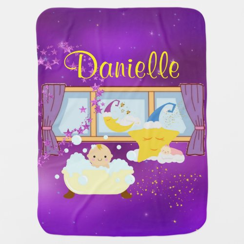 Baby Bubble Bath Purple Moon  Stars Swaddle Blanket