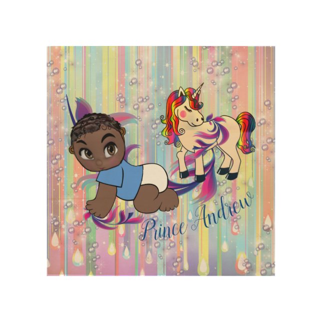 Baby Bubbles & Unicorns Wood Wall Art (Front)