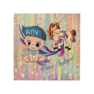 Baby Bubbles & Unicorns Wood Wall Art