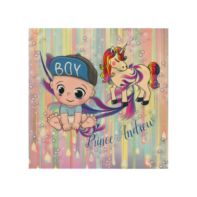 Baby Bubbles & Unicorns Wood Wall Art (Front)