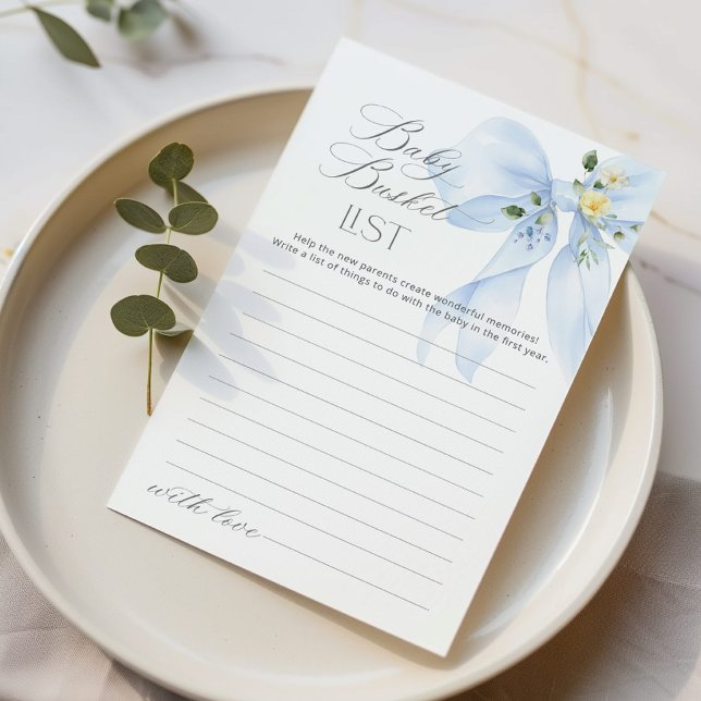 Baby bucket list Blue Bow baby shower card (Creator Uploaded)