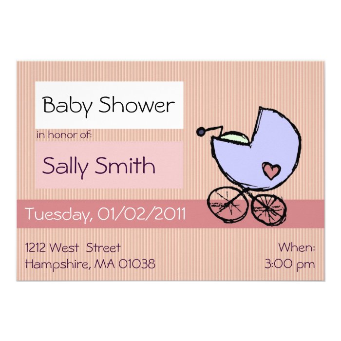 Baby buggy   Baby girl shower invitations