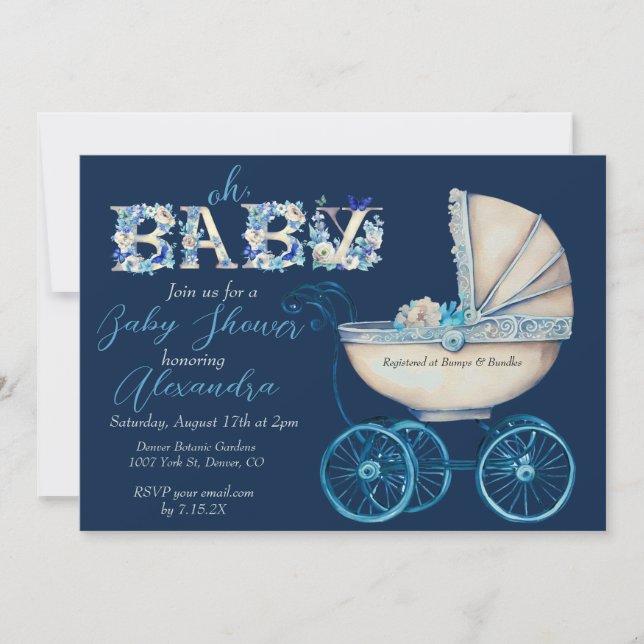 Baby Buggy Boy Baby Shower Invitation (Front)