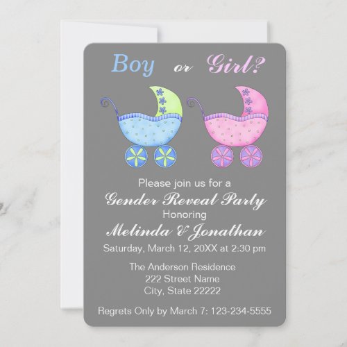 Baby Buggy Carriage Gender Reveal Party Invitation