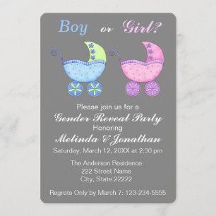 Baby Buggy Carriage Gender Reveal Party Invitation